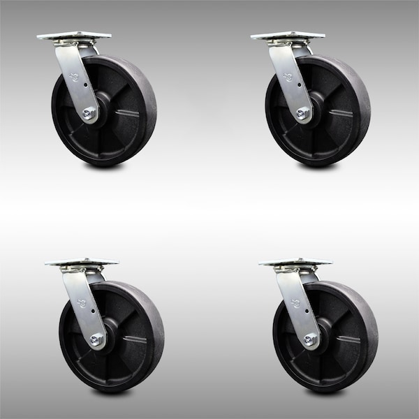 8 Inch SS Glass Filled Nylon Swivel Caster Set with Ball Bearing and Swivel Lock